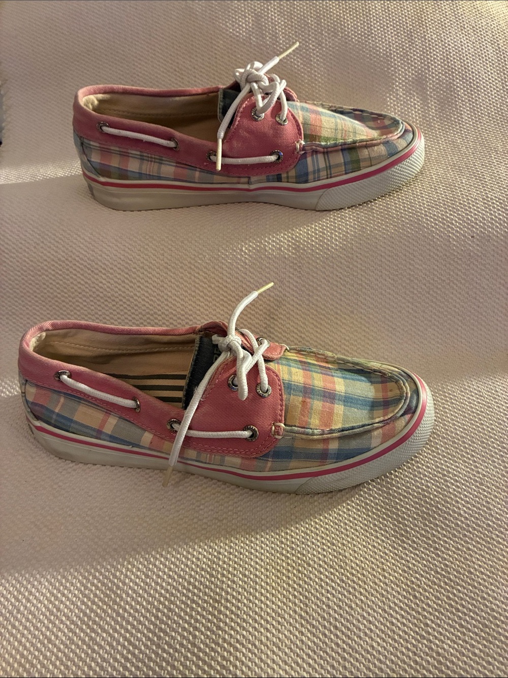 Sperry Women’s Pink Plaid Canvas Boat Shoes